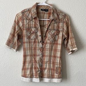 Vanity • Plaid Flannel 1/4 Sleeve Button-Down Shirt 🧡